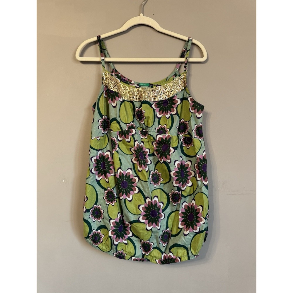 Vintage United Colors Of Benetton Retro Floral Babydoll Tank Top Large‎ Colorful